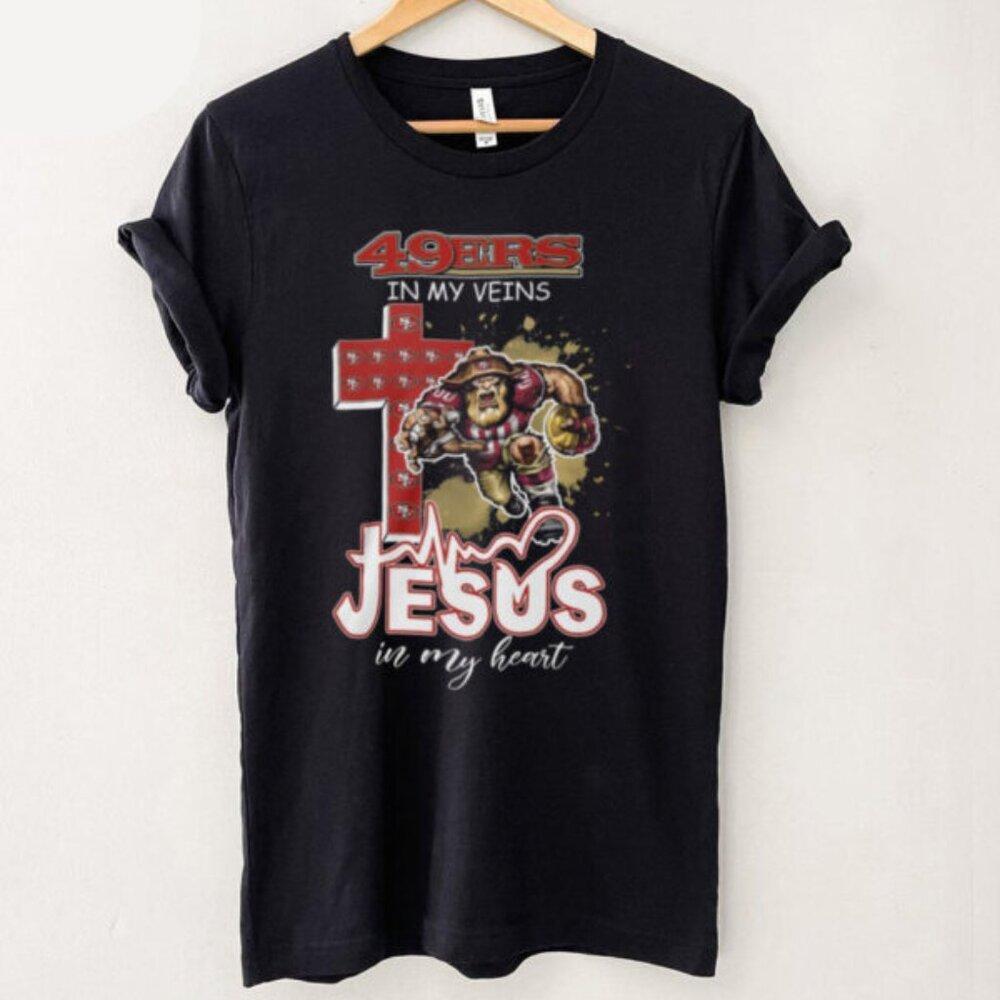 Game Day Devotion 49Ers In My Veins, Jesus In My Heart T Shirt 91